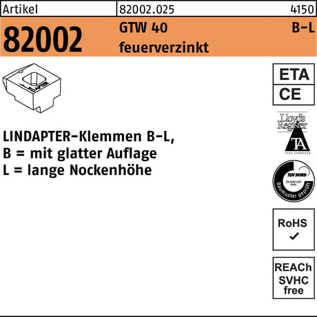 LINDAPTER Klemmen B-K GTW 40, 10 mm, galvanisch verzinkt