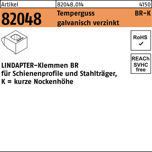 LINDAPTER Klemme R 82048 GTW 40 BR 12/4,0 Temperguss galvanisch verzinkt