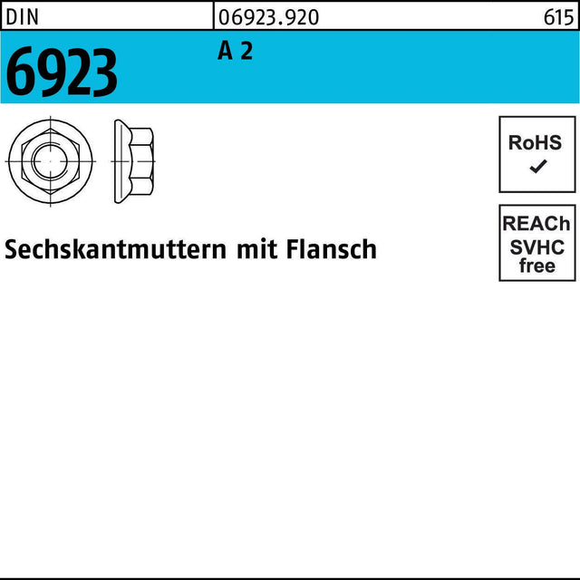 F. REYHER Sechskantmutter DIN 6923 Flansch M4 A2 – 1000 Stück