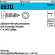 REYHER Zylinderblechschraube R 88312 Innensechskant C 4,8x13 mm A2