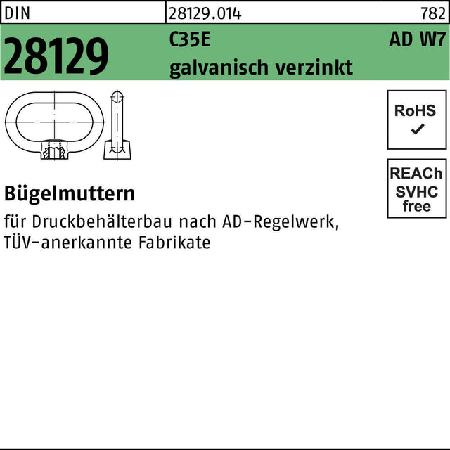 F. REYHER Bügelmutter DIN 28129 M16 C35E ADW7 galvanisch verzinkt