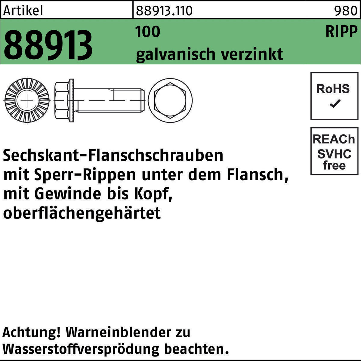 F. REYHER Sechskantflanschschraube R 88913 M5x10 Sperr-Ripp VG 500 Stück