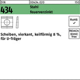 F. REYHER U-Scheibe DIN 434 vierkant keilförmig 9 mm Stahl galvanisch verzinkt 100 Stück