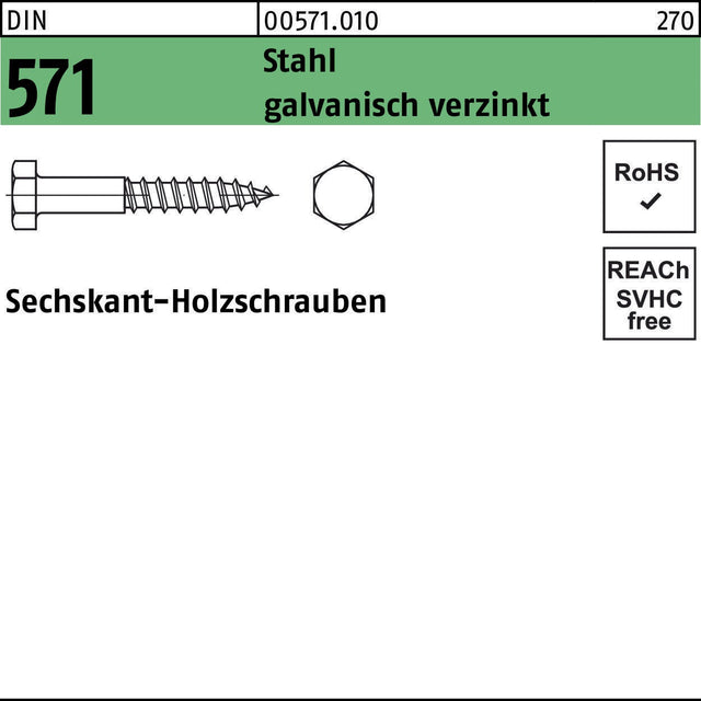 F. REYHER Sechskantholzschraube DIN 571 5x20 mm Stahl verzinkt