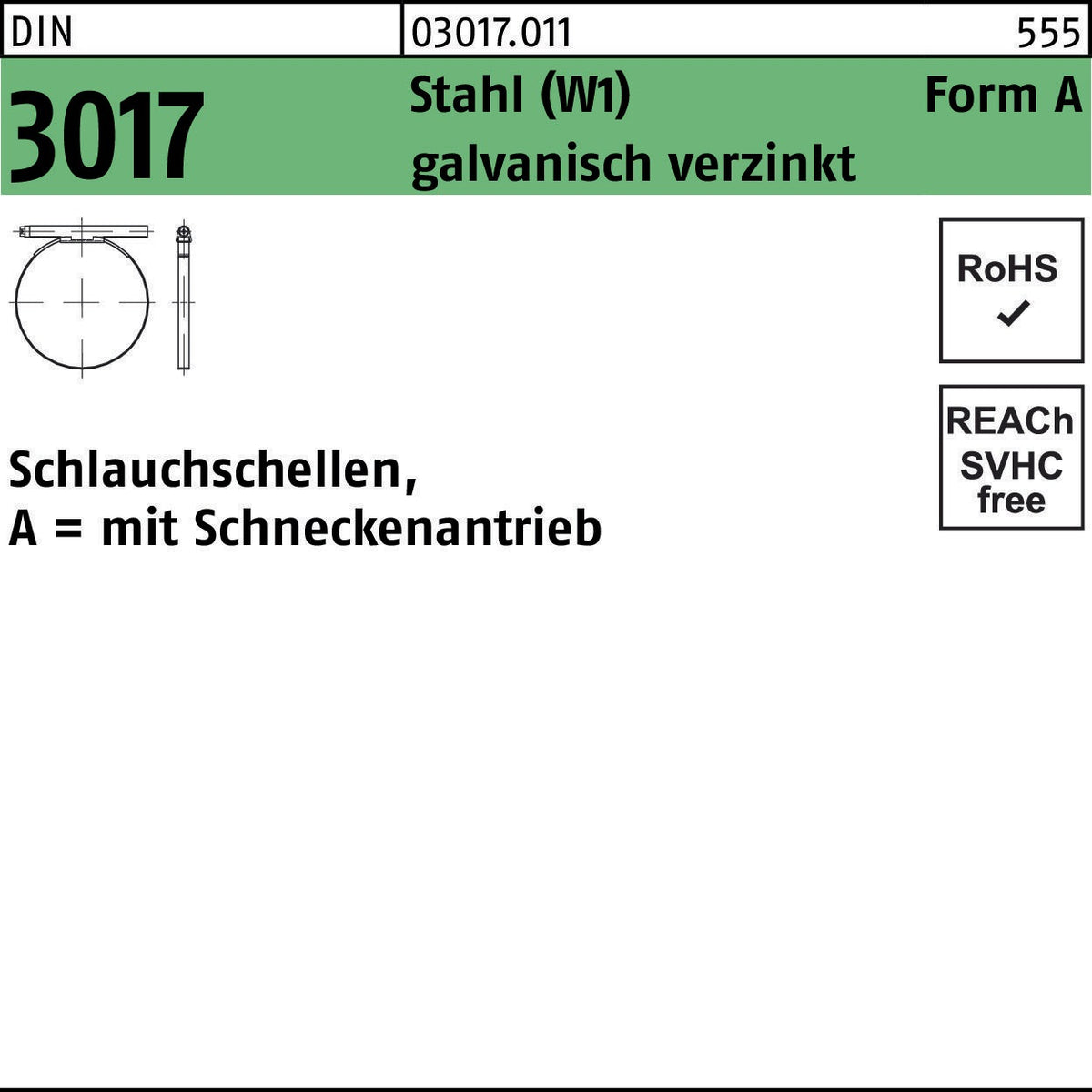 Schlauchschelle DIN 3017 W1 Form A 8-12 mm Stahl verzinkt 100 Stück von F. REYHER