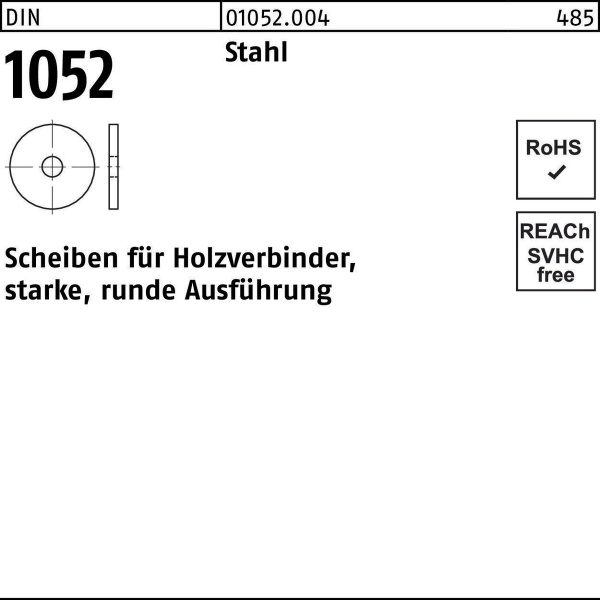 F. REYHER Unterlegscheibe DIN 1052 rund 14x58x6 mm Stahl – 50 Stück