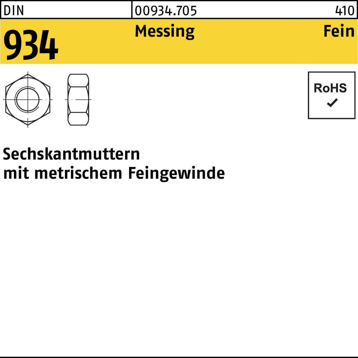F. REYHER Sechskantmutter DIN 934 M8x1 Messing – 100 Stück Feingewinde Muttern
