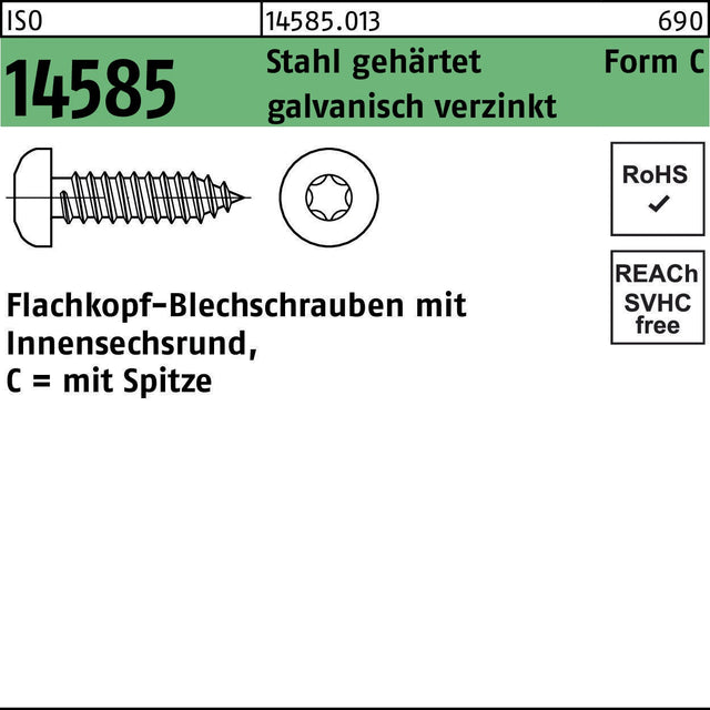 F. REYHER Blechschraube ISO 14585 Innensechsrund Spitze 2,2x4,5 mm Stahl verzinkt 2000 Stk.