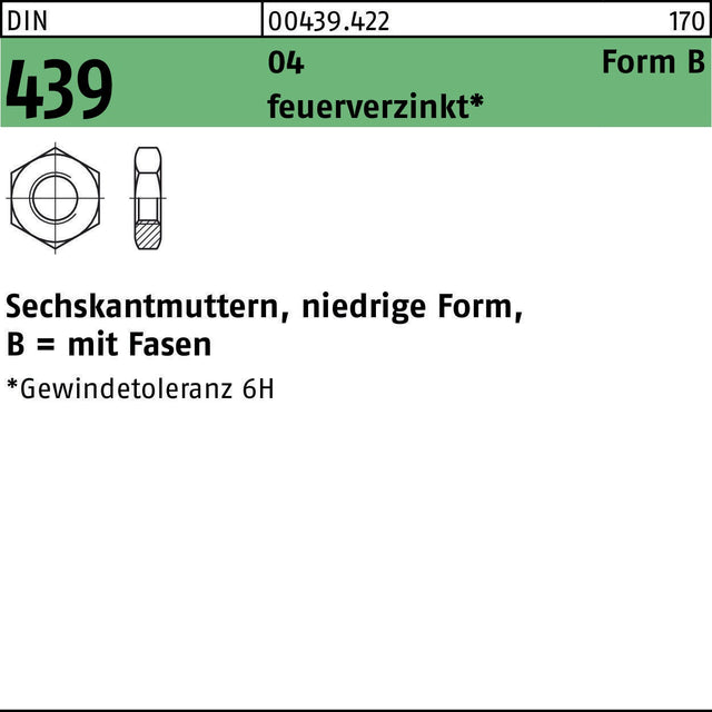 F. REYHER Sechskantmutter DIN 439 Form B M27 feuerverzinkt