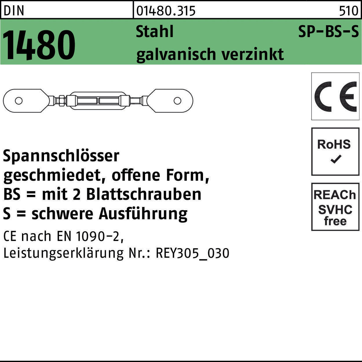 F. REYHER Spannschloss DIN 1480 offen mit 2 Blattschrauben SP BS-S M24 Stahl verzinkt