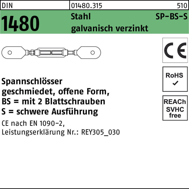 F. REYHER Spannschloss DIN 1480 offen mit 2 Blattschrauben SP BS-S M24 Stahl verzinkt