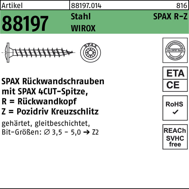 SPAX Rückwandschraube R 88197, 3,5 x 17/14-Z, WIROX