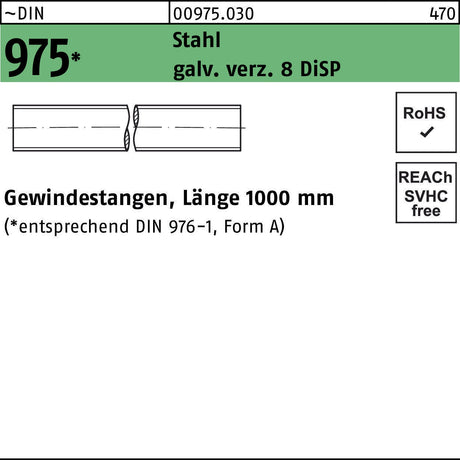 F. REYHER Gewindestange DIN 975 M6 x 1000 mm Stahl galv. verz. 8 DiSP