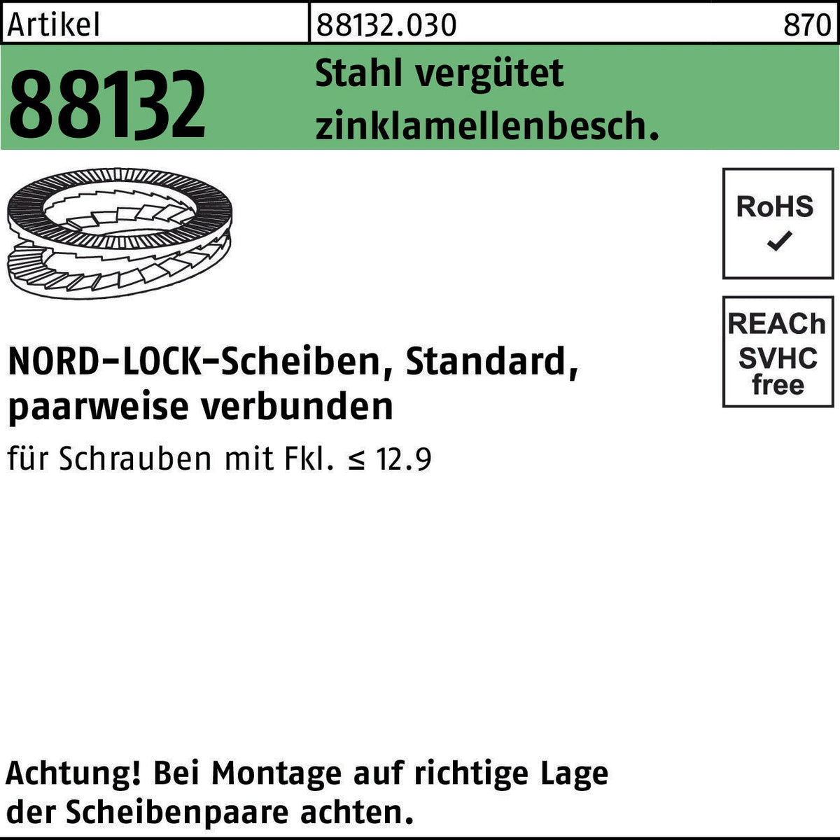 NORD-LOCK Unterlegscheibe NL 3, zinklamellenbeschichtet, 200 Stück, für M3