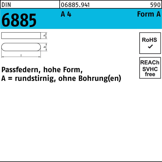 Passfeder DIN 6885 Form A 3x3x10 mm A4 – 100 Stück von F. REYHER