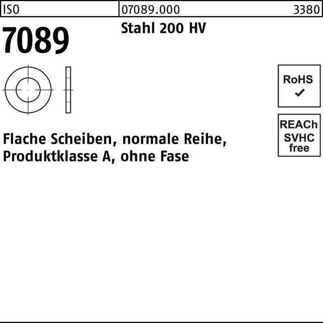 BUFAB Unterlegscheibe ISO 7089 16 mm Stahl 200 HV ohne Fase – 100 Stück