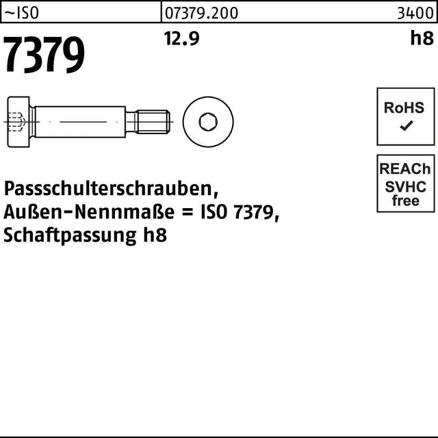 F. REYHER Paßschulterschraube ISO 7379 12.9 h8 M5x10 – 50 Stück Schaftpassung