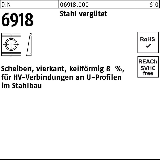 F. REYHER Unterlegscheibe DIN 6918 ÜH vierkant keilförmig 13 mm Stahl C45 vergütet