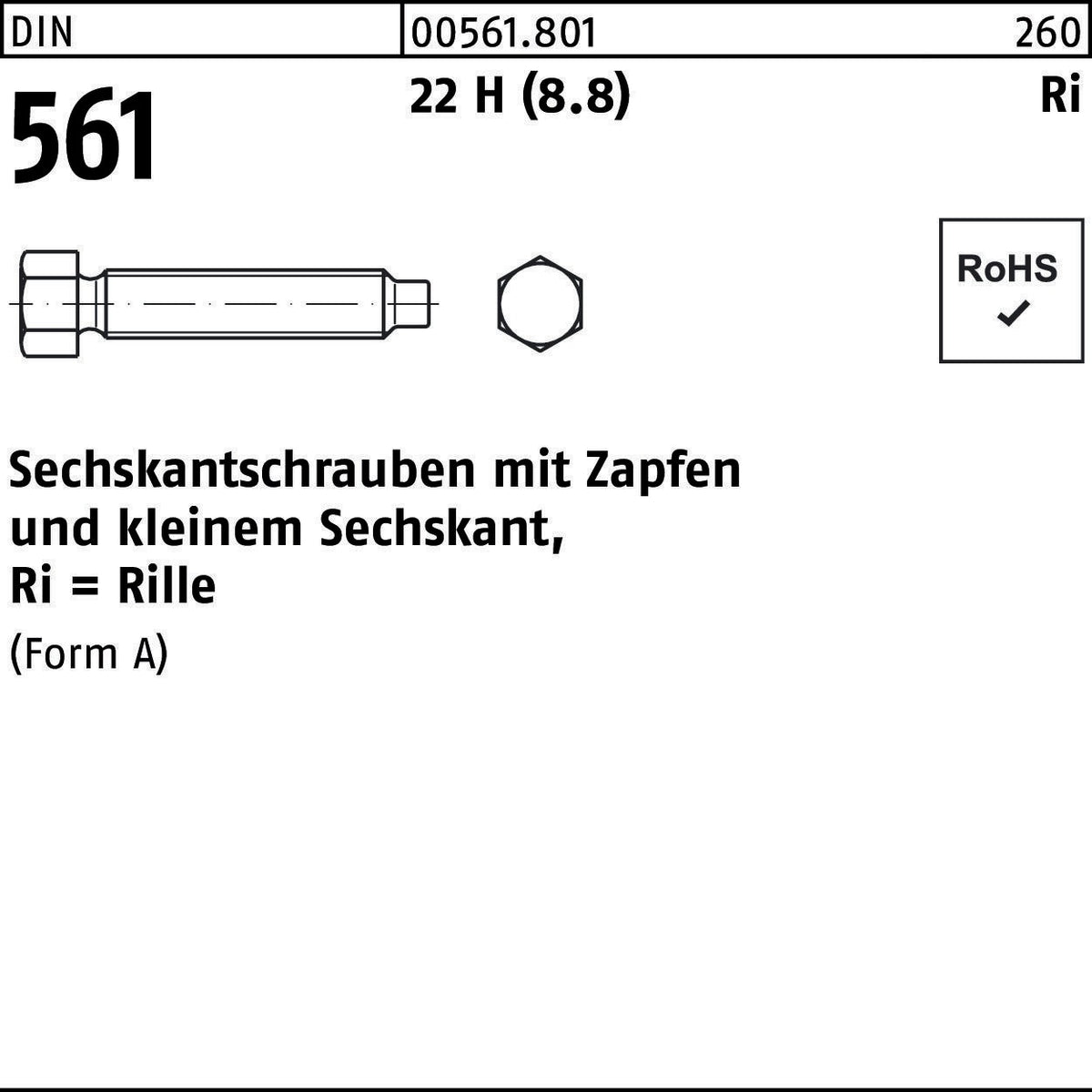 F. REYHER Sechskantschraube DIN 561 mit Zapfen AM 30 x 100 mm 22 H (8.8) – 5 Stück