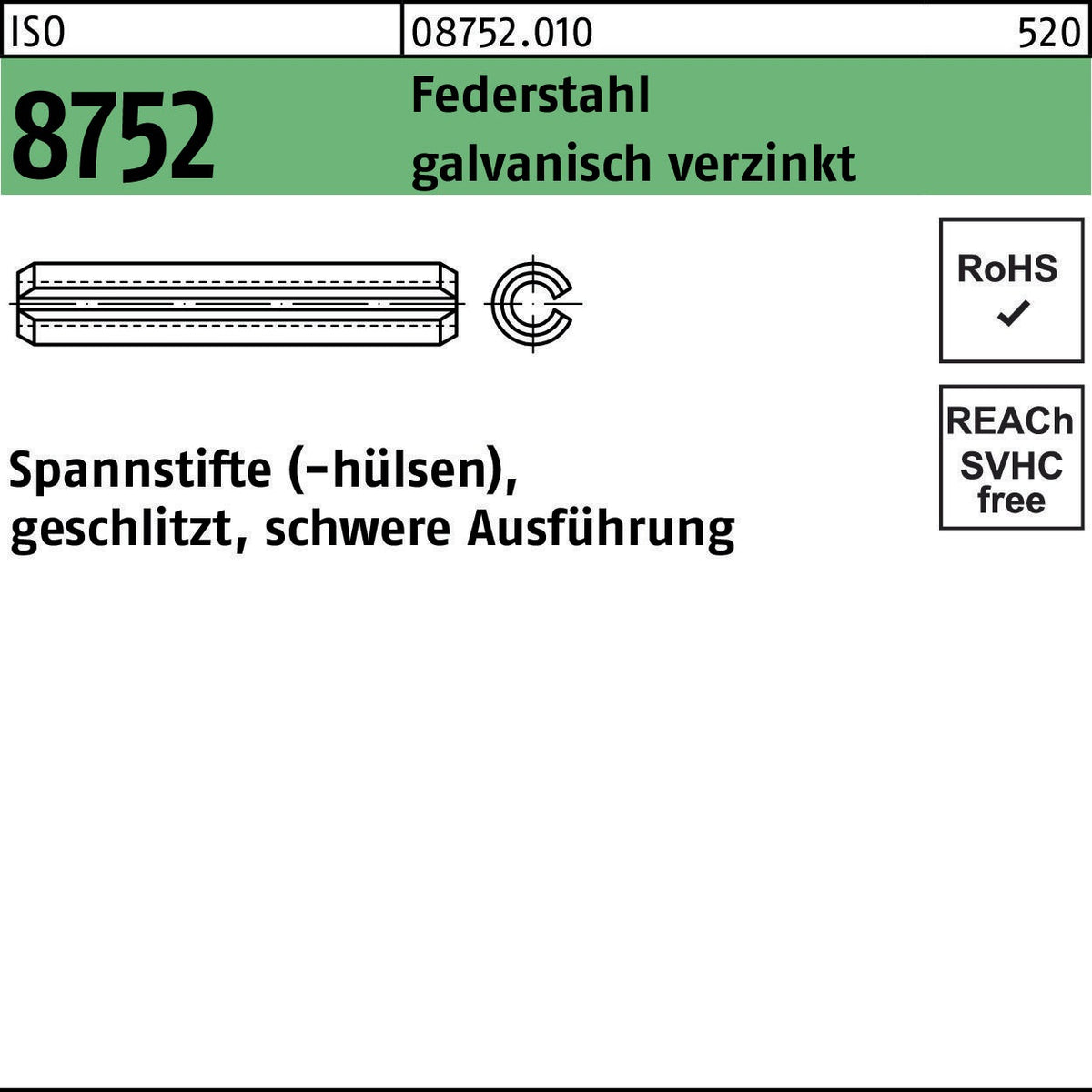 Spannstift ISO 8752 geschlitzt 3x10 mm Federstahl verzinkt, 200 Stück von F. REYHER
