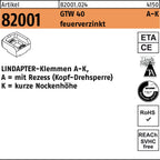 LINDAPTER-Klemmen A-K, A = mit Rezess (Kopf-Drehsperre) K = kurze Nockenhöhe / 10mm / feuerverzinkt