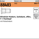 FLAKO Sechskantblindnietmutter R 88483 Stahl galvanisch verzinkt M4 500 Stück