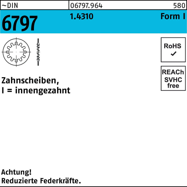 F. REYHER Zahnscheibe DIN 6797 Form I innengezahnt I 12,5 mm 1.4310 – 500 Stück