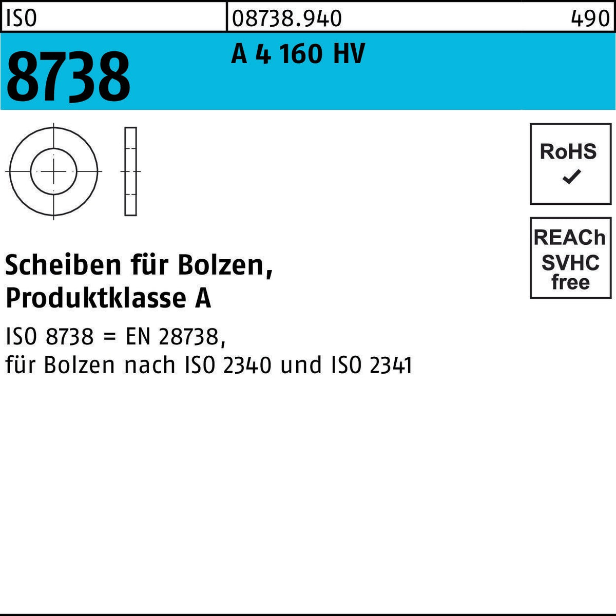 Unterlegscheiben ISO 8738 für Bolzen, Stahl 160 HV, 3 mm, 1000 Stück von F. REYHER