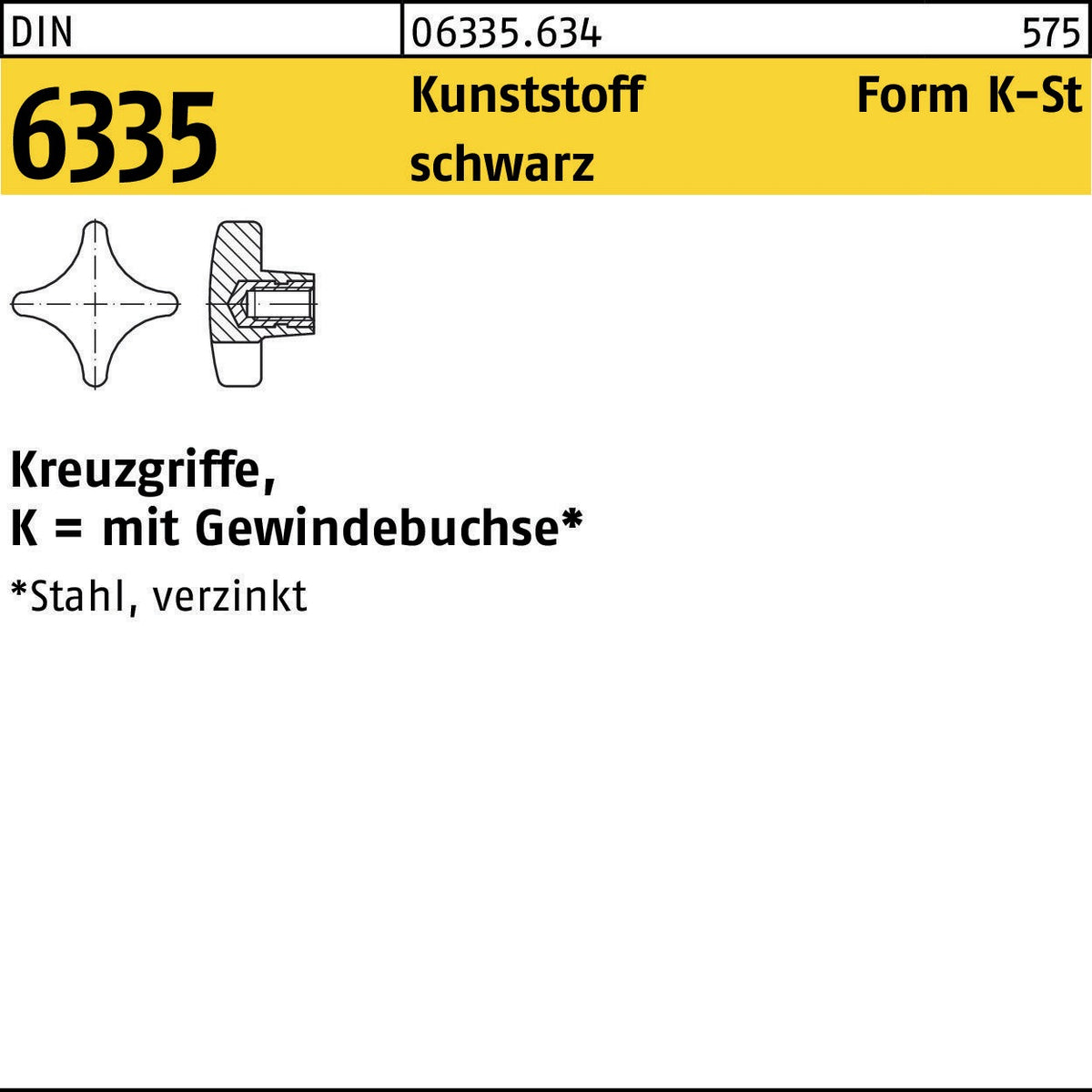 Kreuzgriff DIN 6335 von F. REYHER – Grauguss Form D, D 32 mm, M6 Gewindedurchloch