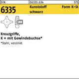 Kreuzgriff DIN 6335 von F. REYHER – Grauguss Form D, D 32 mm, M6 Gewindedurchloch
