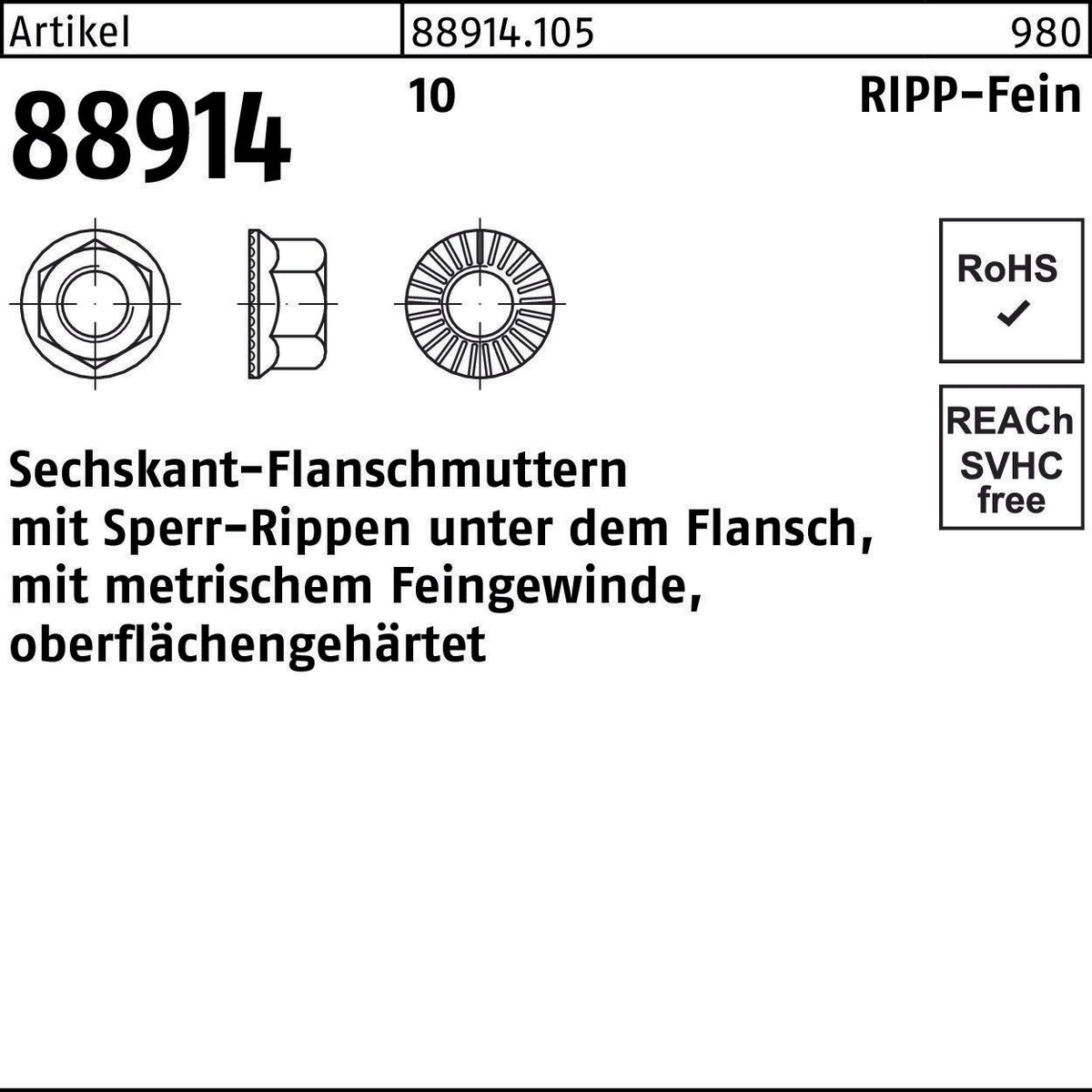 REYHER Sechskantflanschmutter R 88914 Sperr-Ripp M5