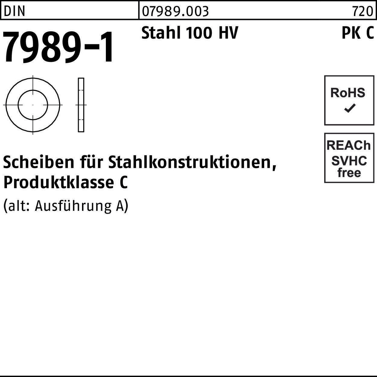 F. REYHER Unterlegscheibe DIN 7989-1 PK C 10/11 x 20 x 8 mm Stahl 100 HV