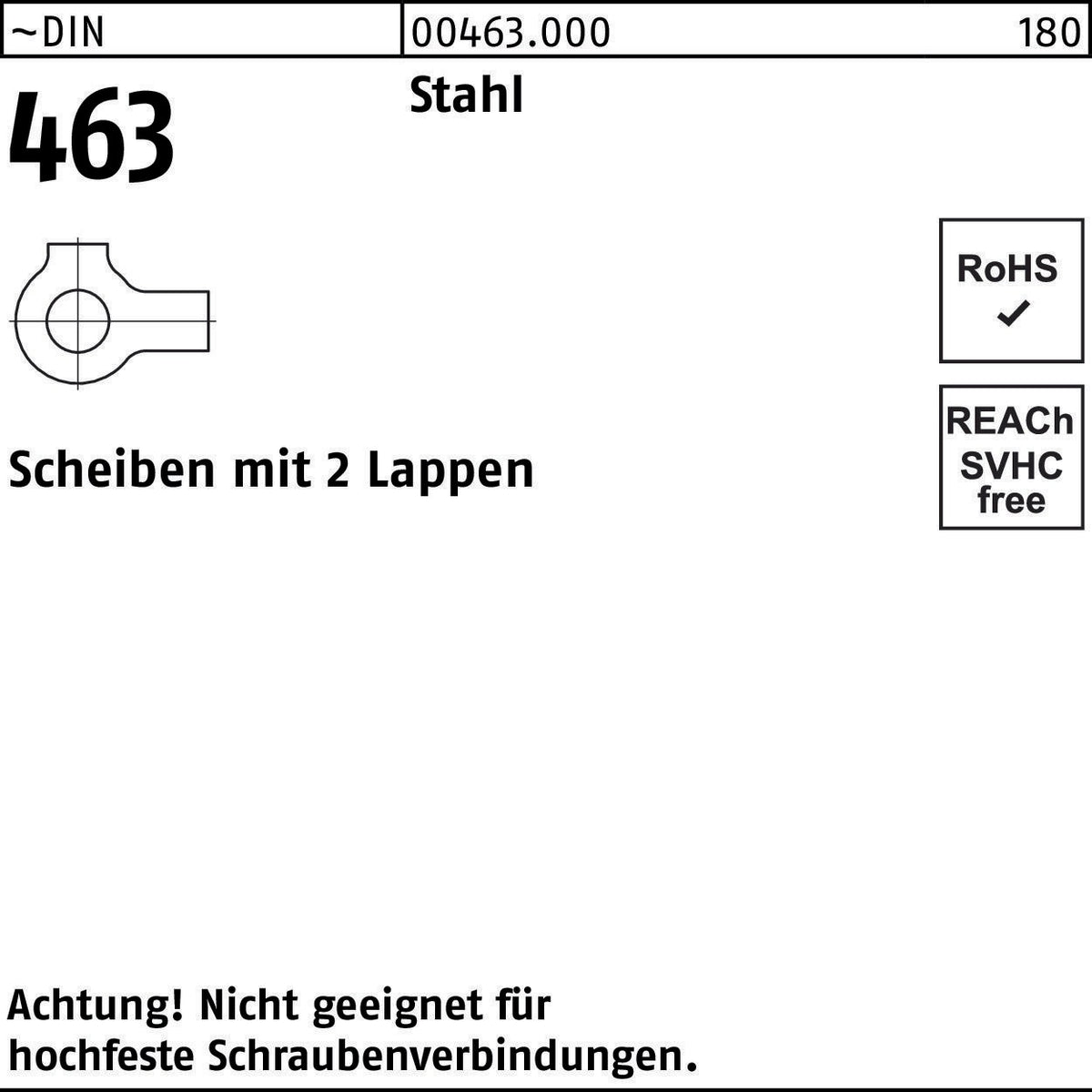 F. REYHER Scheibe DIN 463 mit 2 Lappen 5,3 mm Stahl blank 1000 Stück
