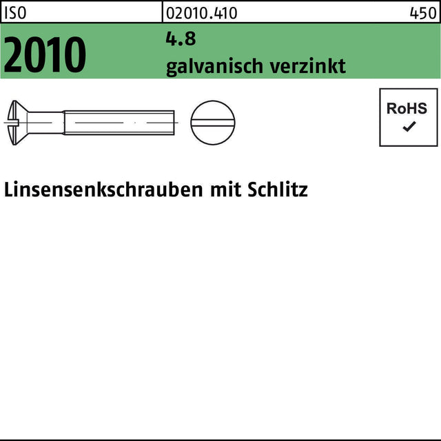F. REYHER Nchfg. Linsensenkschraube ISO 2010 Schlitz M5x40 4.8 galvanisch verzinkt 500 Stück