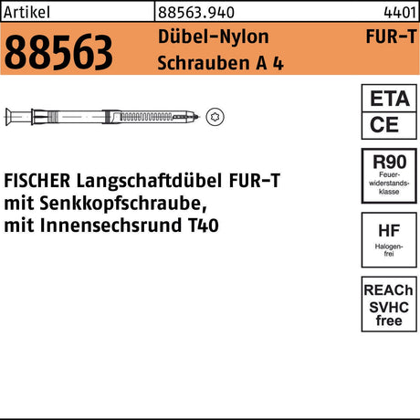 FISCHER Rahmendübel FUR-T 10x200 mit Senkkopfschraube A4