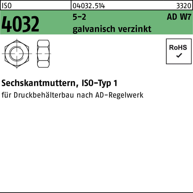 BUFAB Sechskantmutter ISO 4032 M6 5-2 AD W7 galvanisch verzinkt