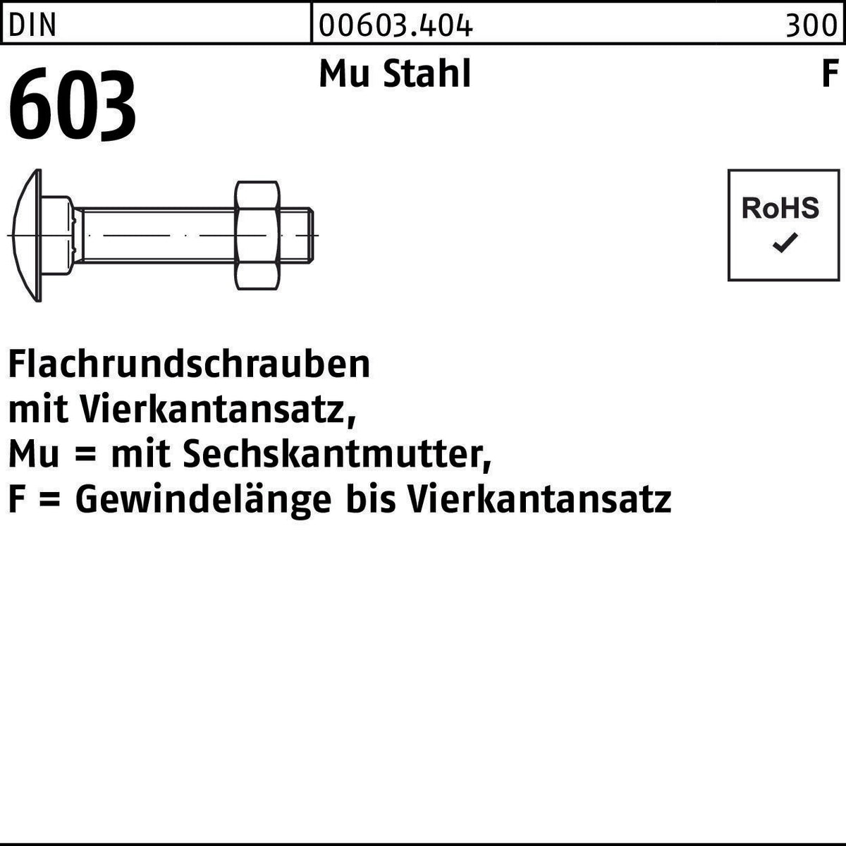 F. REYHER Flachrundschraube DIN 603 M8x70 mit Vierkantansatz und Sechskantmutter, Mu Stahl 4.6