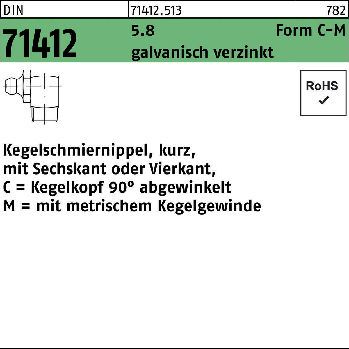 F. REYHER Kegelschmiernippel DIN 71412 Form A-M AM 8x1 SW 9, 5.8, galvanisch verzinkt