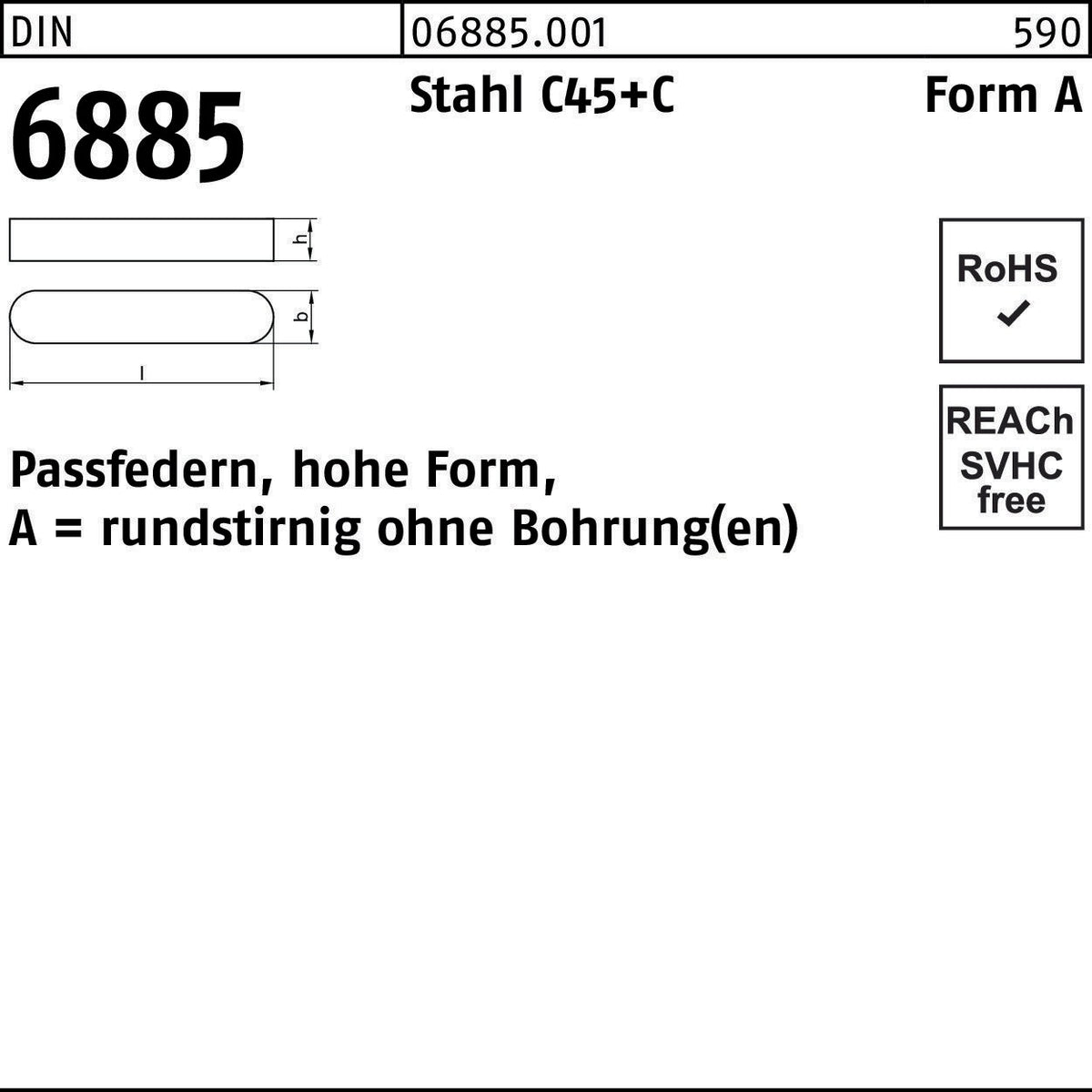 F. REYHER Passfeder DIN 6885 Form A 2x2x8 mm Stahl C45+C – 100 Stück