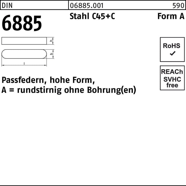 Passfeder DIN 6885 Form A 10x8x63 mm Stahl C45+C von F. REYHER – 25 Stück
