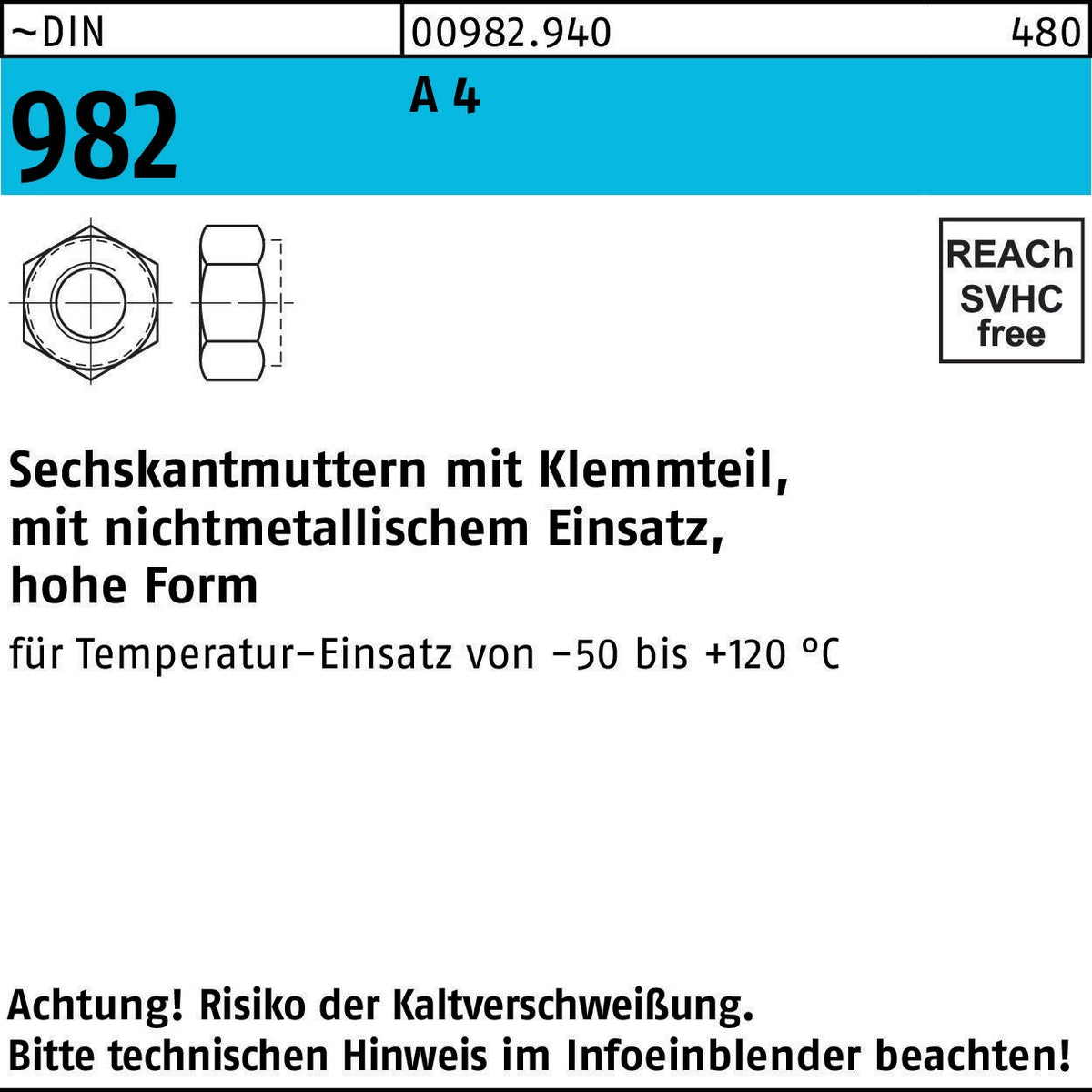 Sechskantmutter DIN 982 mit Klemmteil M4 A4 – 100 Stück von F. REYHER