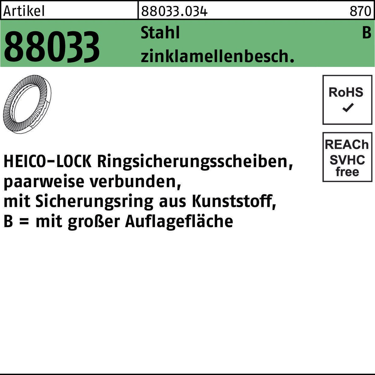 HEICO Keilsicherungsscheibe R 88033 HLRB-5 Stahl zinklamellenbeschichtet 200 Stück