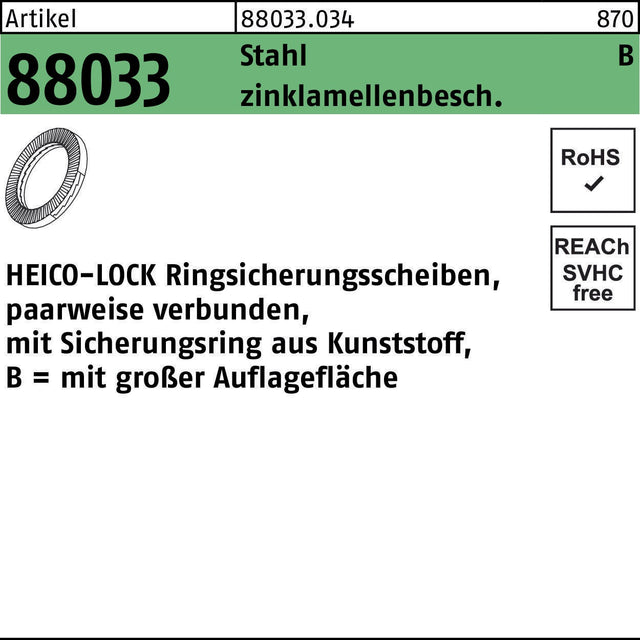HEICO Keilsicherungsscheibe R 88033 HLRB-5 Stahl zinklamellenbeschichtet 200 Stück