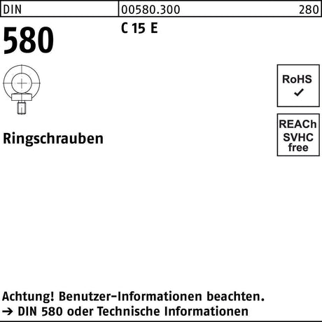 Ringschraube DIN 580 M12 C 15 E von F. REYHER – 10 Stück Packung