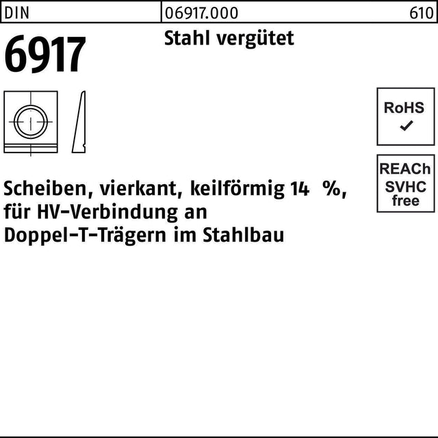 F. REYHER Unterlegscheibe DIN 6917 ÜH vierkant keilförmig 13 mm Stahl C45 vergütet