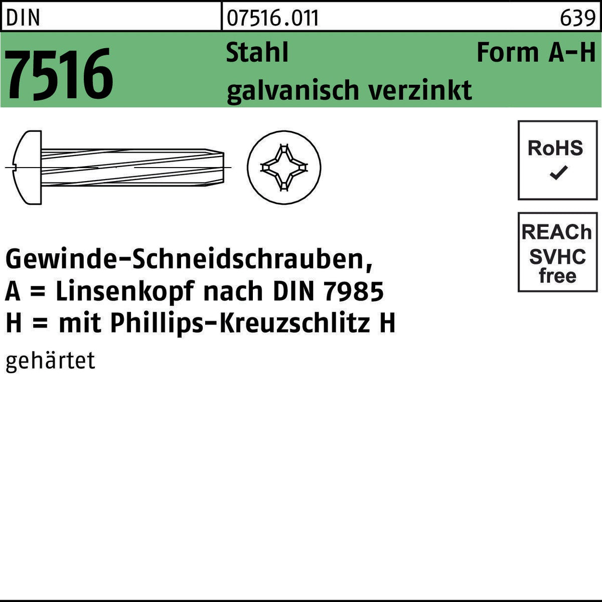 F. REYHER Nchfg. Gewindeschneidschraube DIN 7516 LIKO PH AM 3x6-H Stahl verzinkt 2000 Stück