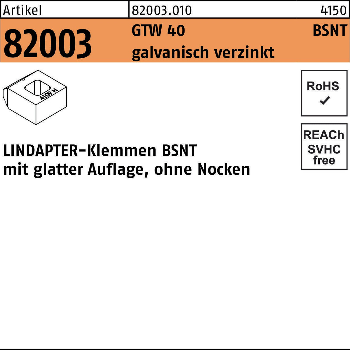 LINDAPTER Klemmen BSNT GTW 40 M12 galvanisch verzinkt – 1 Stück