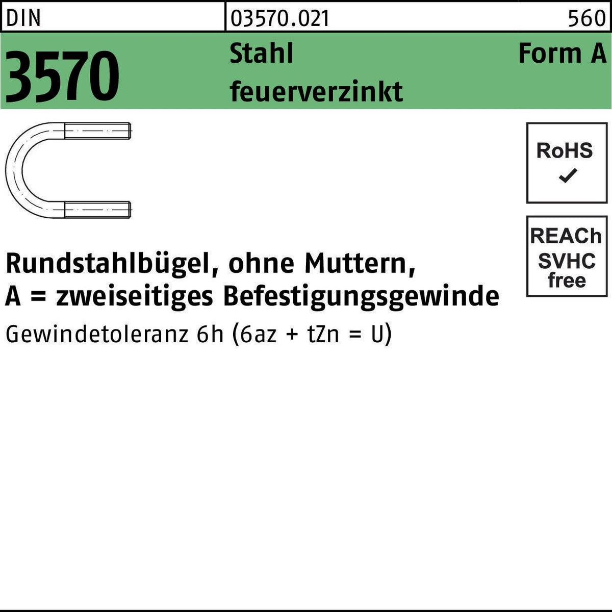F. REYHER Rundstahlbügel DIN 3570 Form A Ø 23 mm NW 15 Stahl verzinkt 100 Stück
