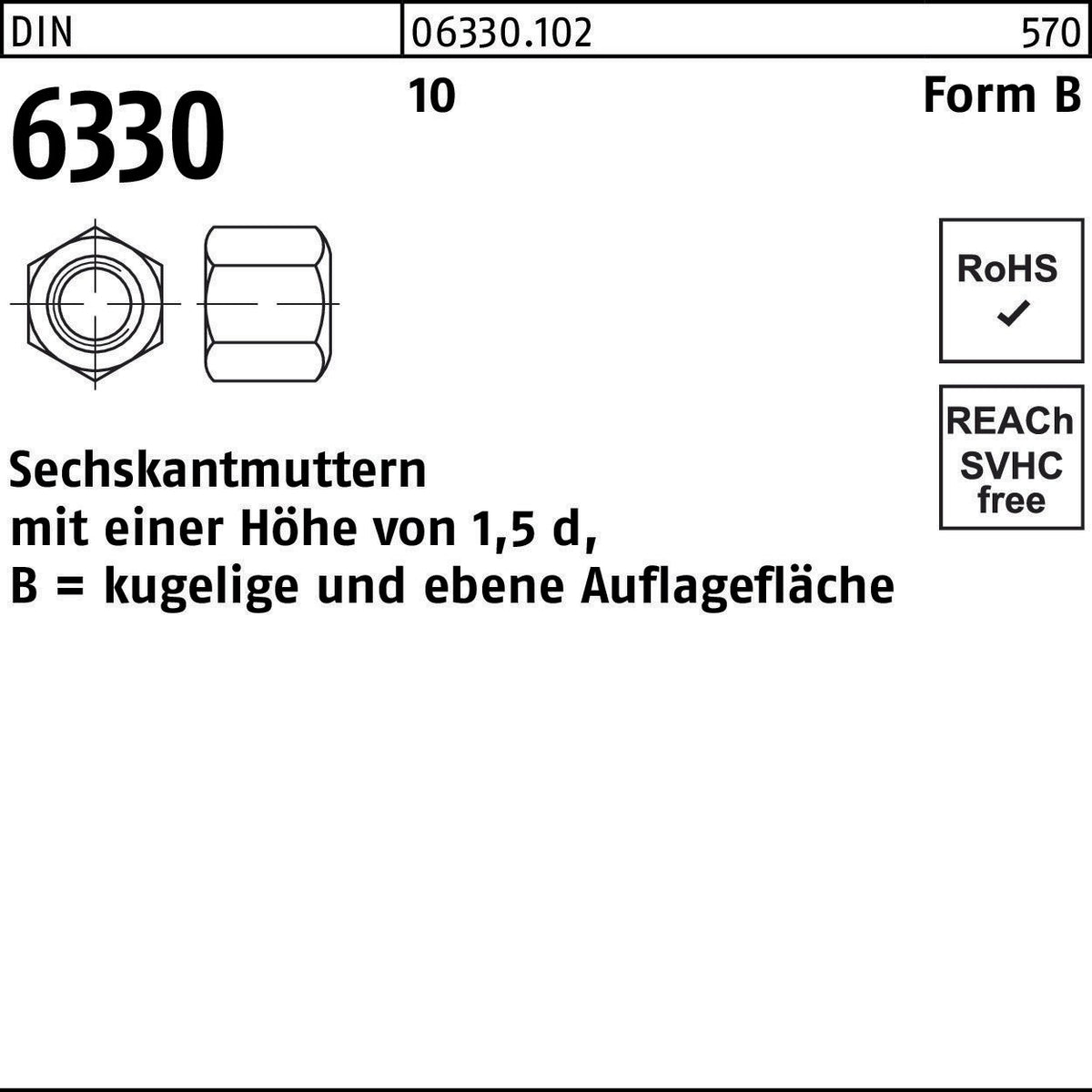 Sechskantmutter DIN 6330 Form B von REYHER – M6, SW 10