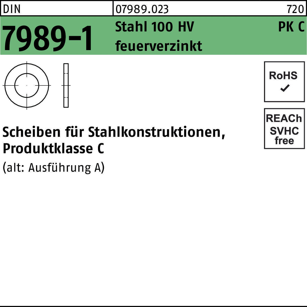 F. REYHER Unterlegscheibe DIN 7989-1 PK C 10/11 x 20 x 8 mm Stahl 100 HV